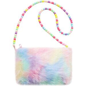 Fluffy Rainbow Tie-Dye Crossbody Purse for Stylish Girls - Fun Handbag Accessory